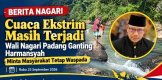 Curah Hujan Terlalu Tinggi, Wali Nagari Padang Ganting Harmansyah Himbau Masyarakat Waspada Bencana